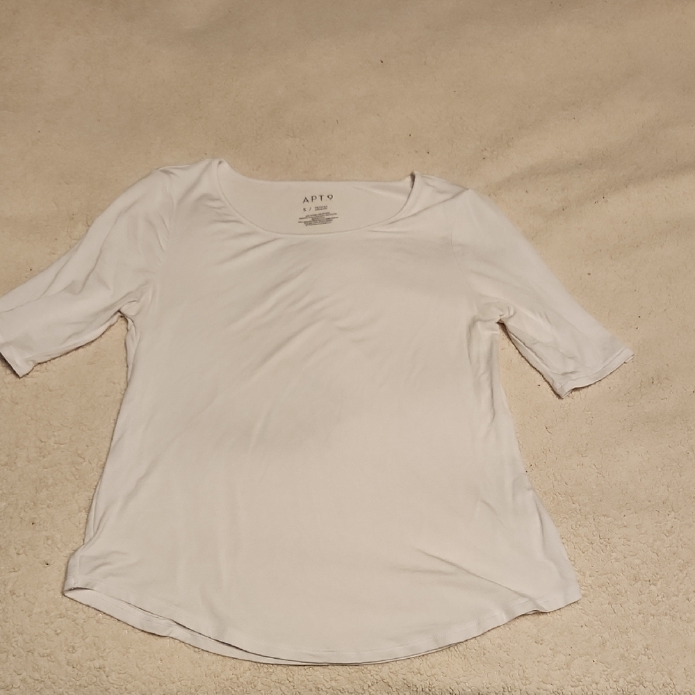 Apt. 9 Women's Classic White Elbow Length Sleeve Tee Rayon Petite Small